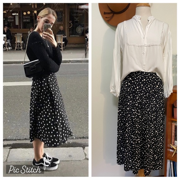 Vintage Pleated Polka Dot Midi Skirt - Picture 1 of 7